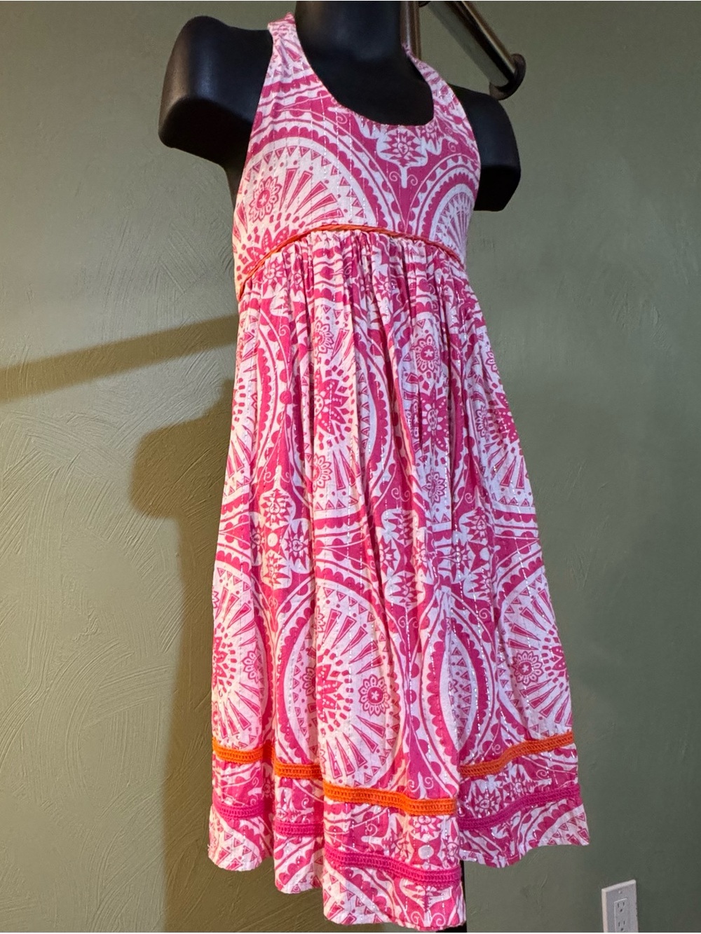 The Children’s Place Girls Pink White Medallion Halter Sundress Size 6 (Small) - Picture 7 of 12